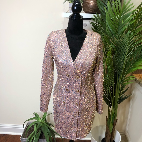 A.Peach Sequins On The Rocks Blazer Dress in Rose Gold Small - Picture 3 of 12